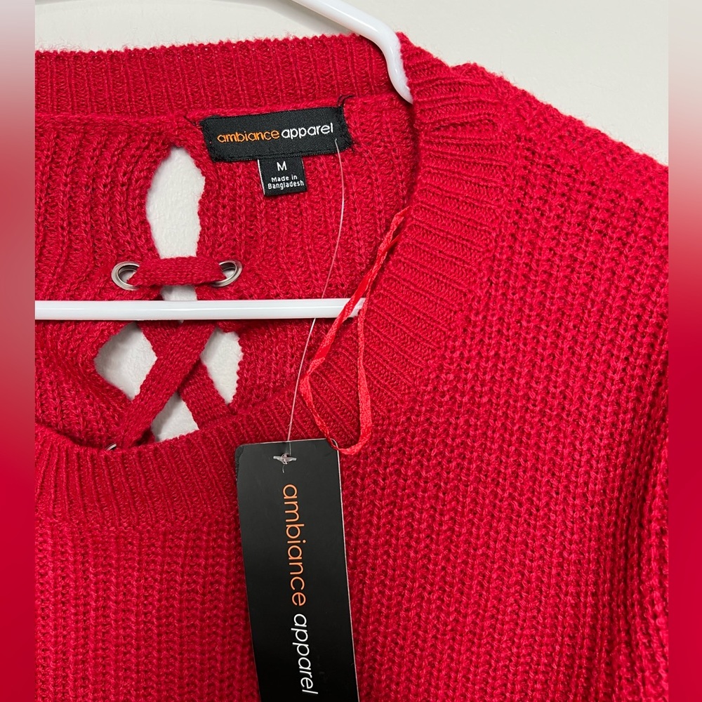 Ambiance Apparel Lace up back, medium sweater. BRAND NEW WITH TAGS! Size medium. - Picture 3 of 4